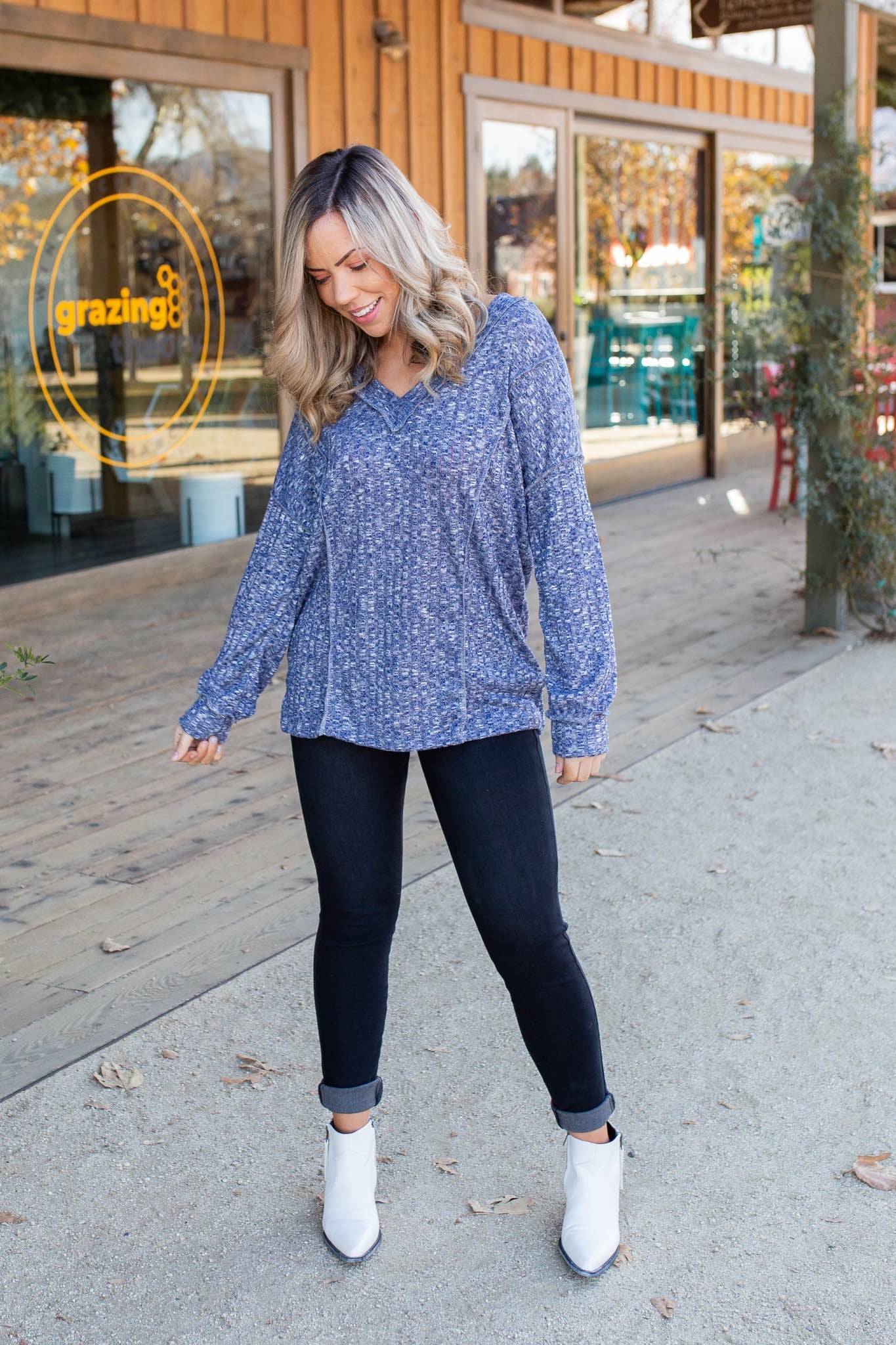 Wavy Navy Puff Sleeve Top