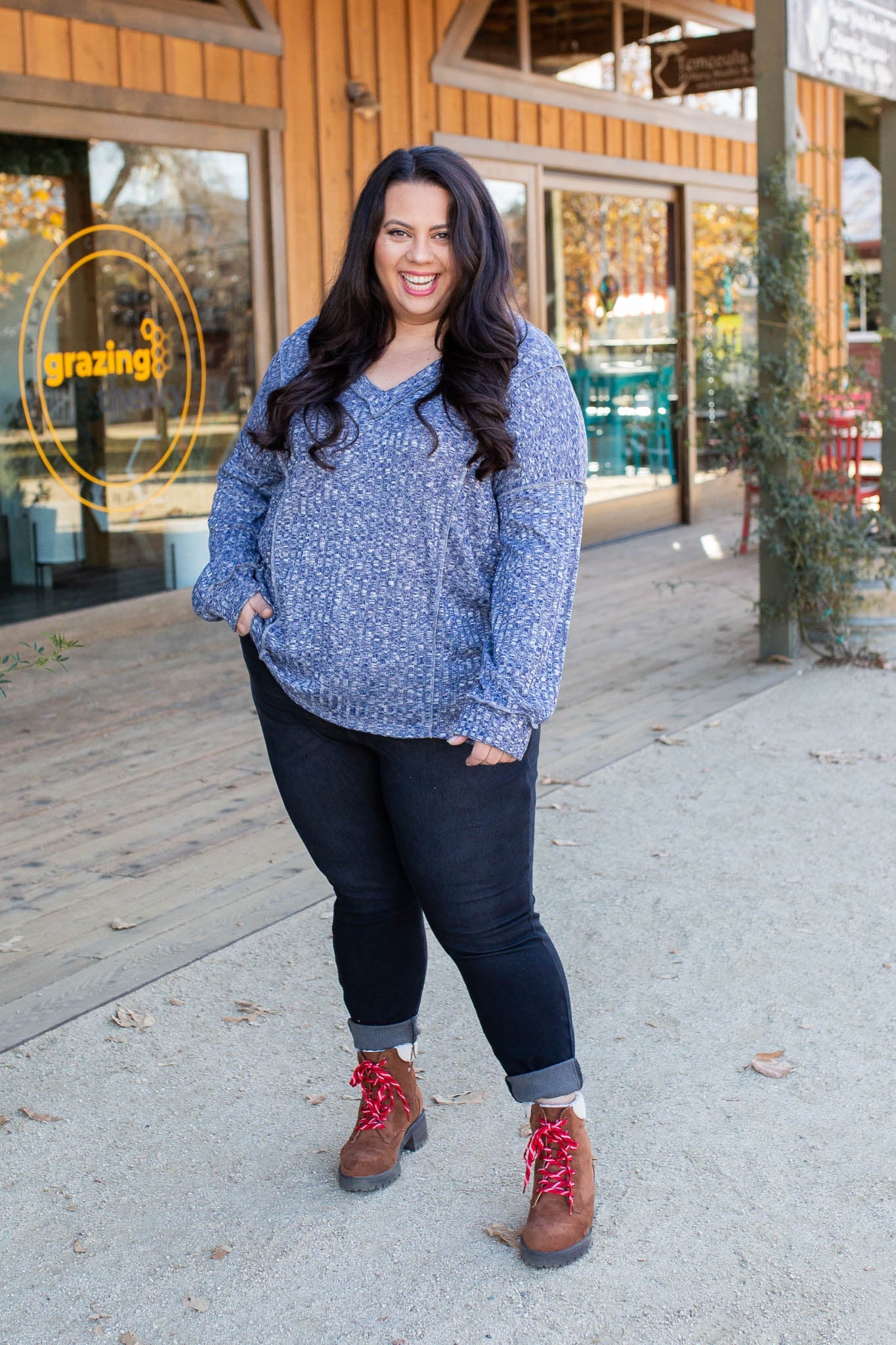 Wavy Navy Puff Sleeve Top