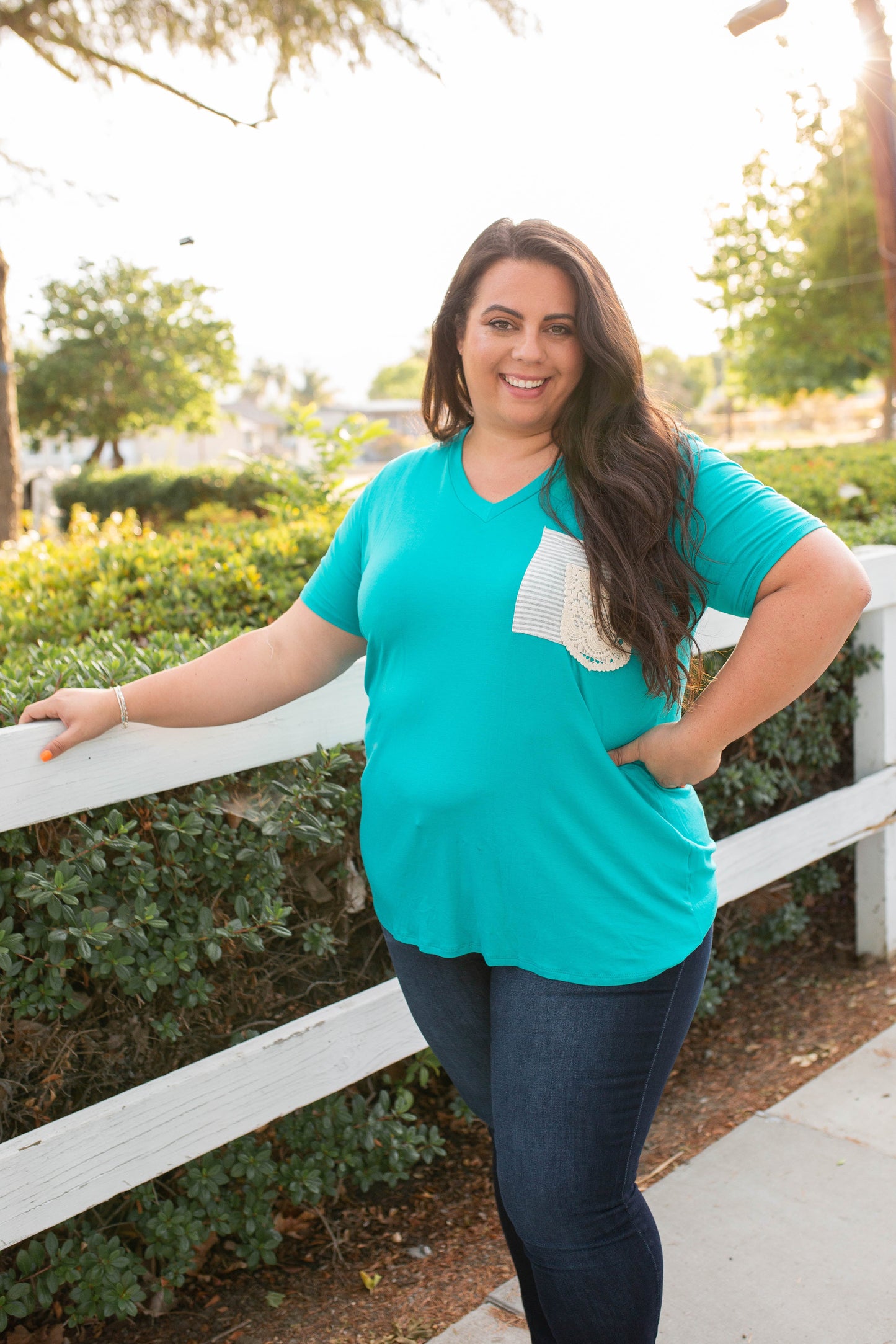 Turquoise & Lace Boyfriend Tee