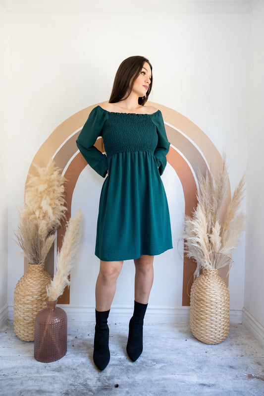 Winter Green Smocked Dress