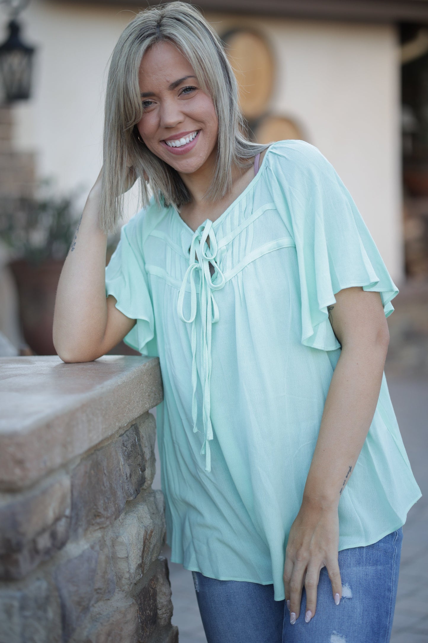 Peppermint Patti Peasant Top