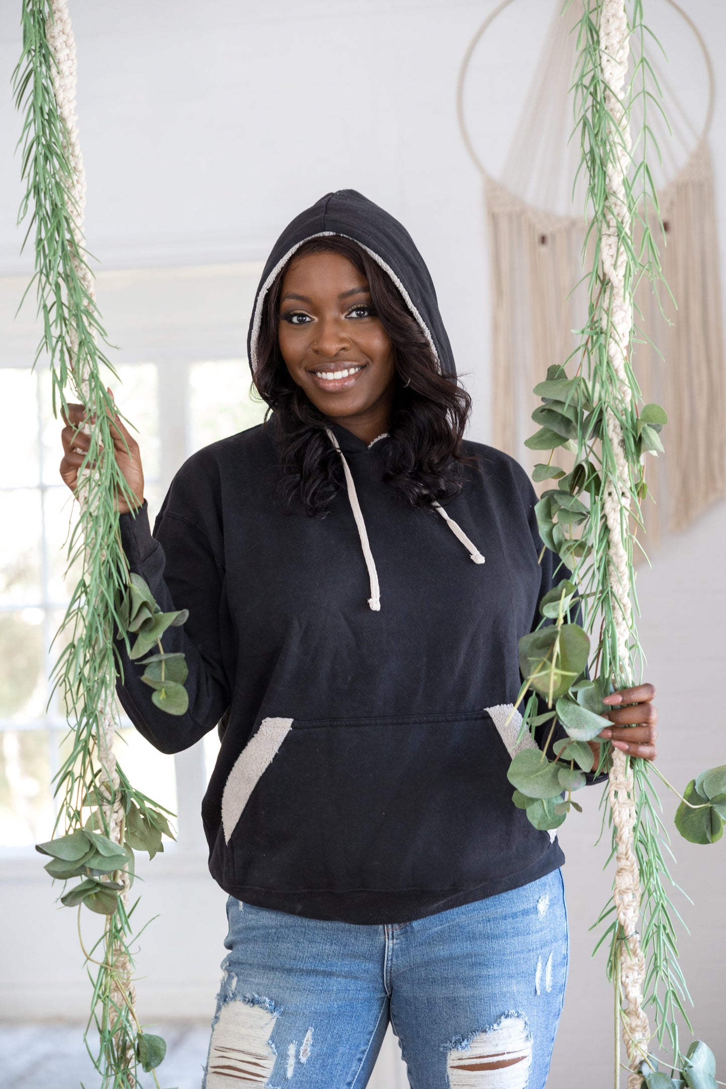 Black Sherpa Lined Hoodie